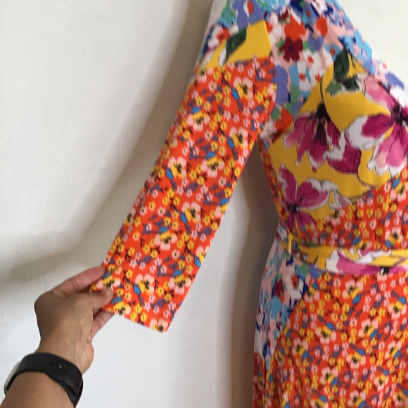 Janette Women Floral Patchwork Maxi Dress M Orange Yellow - Picture 5 of 14